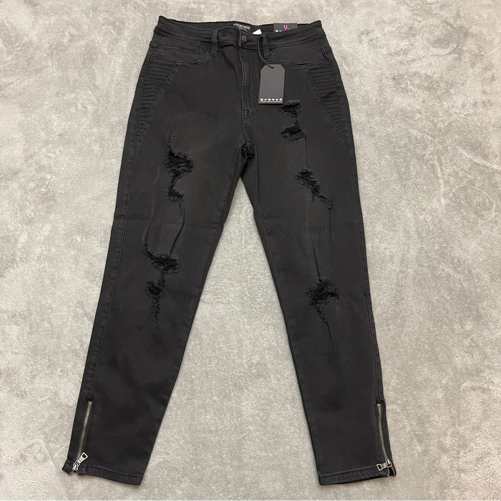 Fashion Nova Jeans Women Size 13 Black Ride Or Die Skinny Jeans Distressed